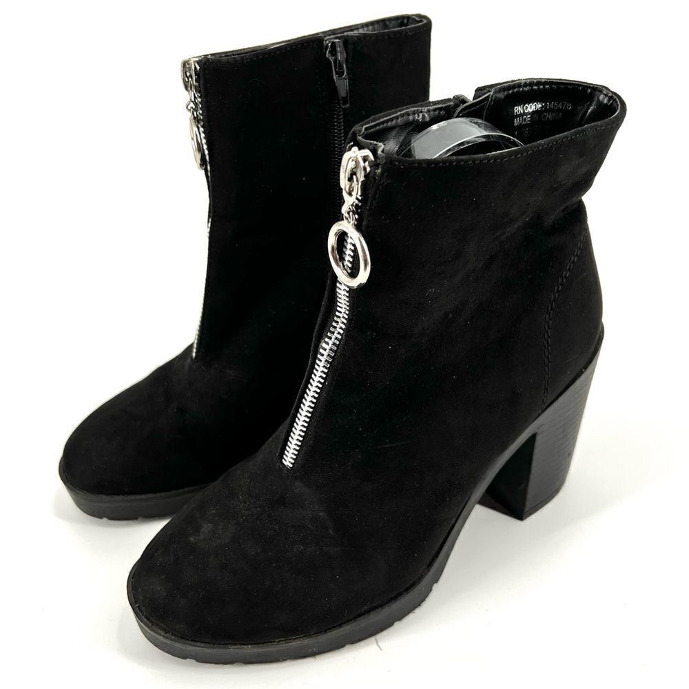 Primark Wide Fit‎ Suede Bootie Size 6 chunky Y2k inspired zipper front disco